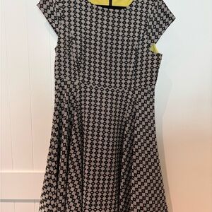 Maeve Black and White Textured Dress with Yellow Lining